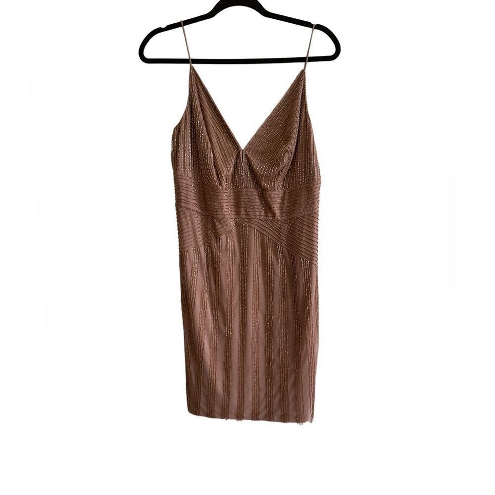 Adrienne Papel Rose Gold Beaded Dress Size 10